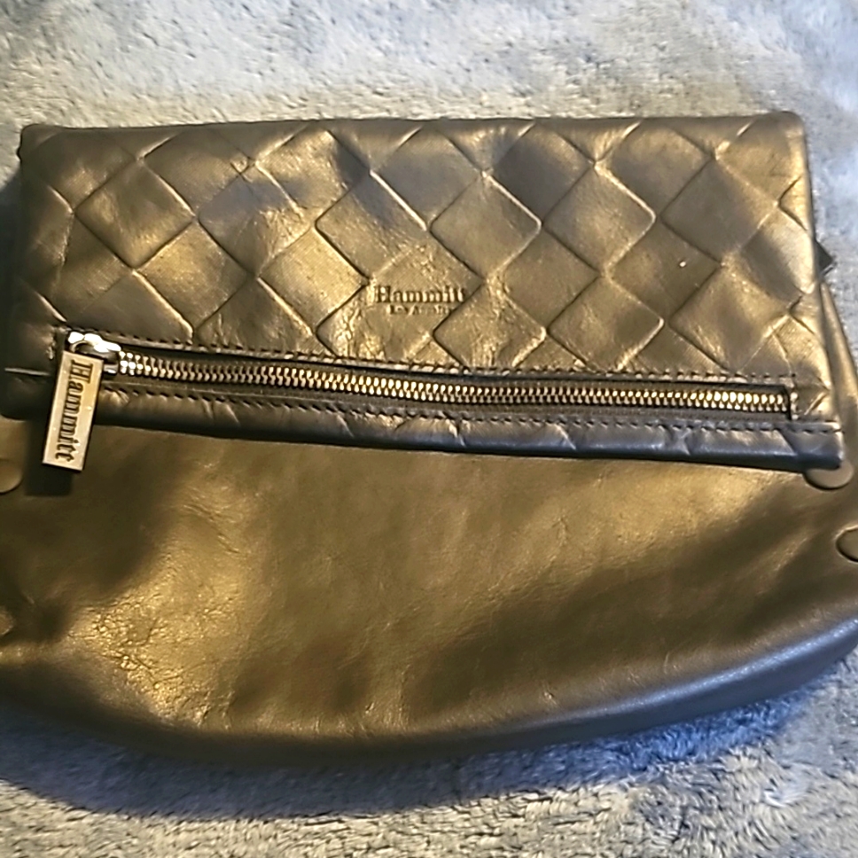 Hammitt Los Angeles Designer Crossbody Clutch Bag, Black Leather W/Red Suede Lin